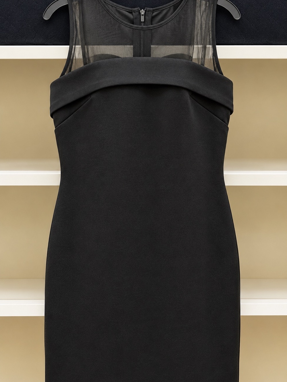 Calvin Klein Black Fold-Over Collar Dress with Sheer Yoke